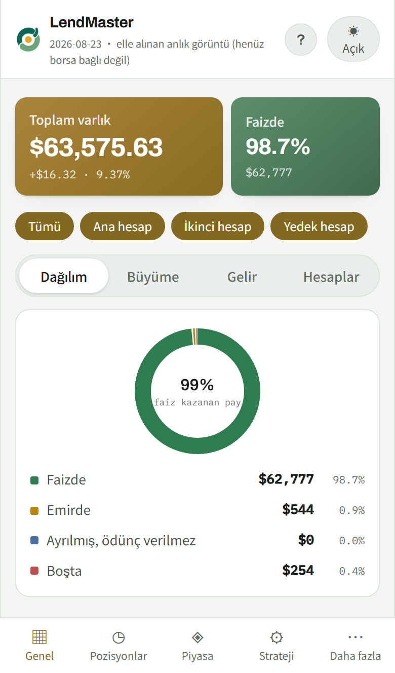 Mobil sürümün varlık özeti ekranı